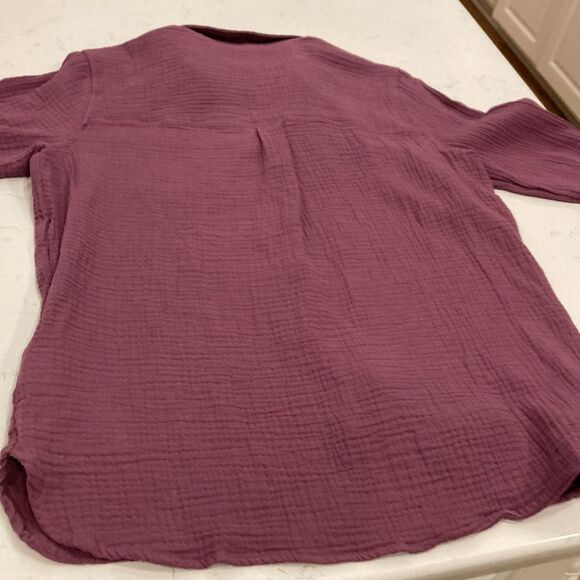 Anne Klein 100% cotton gauze Muslim purple button front long sleeve blouse small - Picture 8 of 8